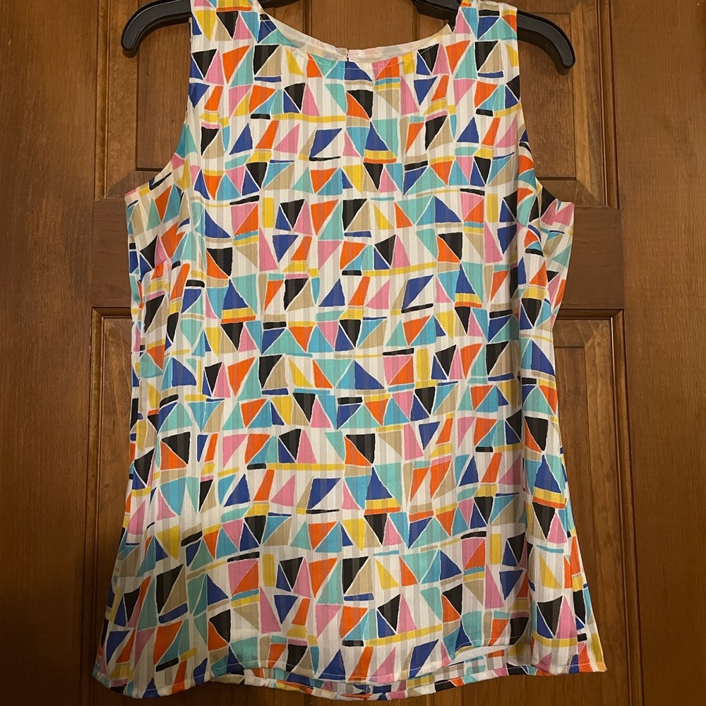 Rafaella Multicolor Lined Geometric Tank Top with Keyhole Back, Size PM